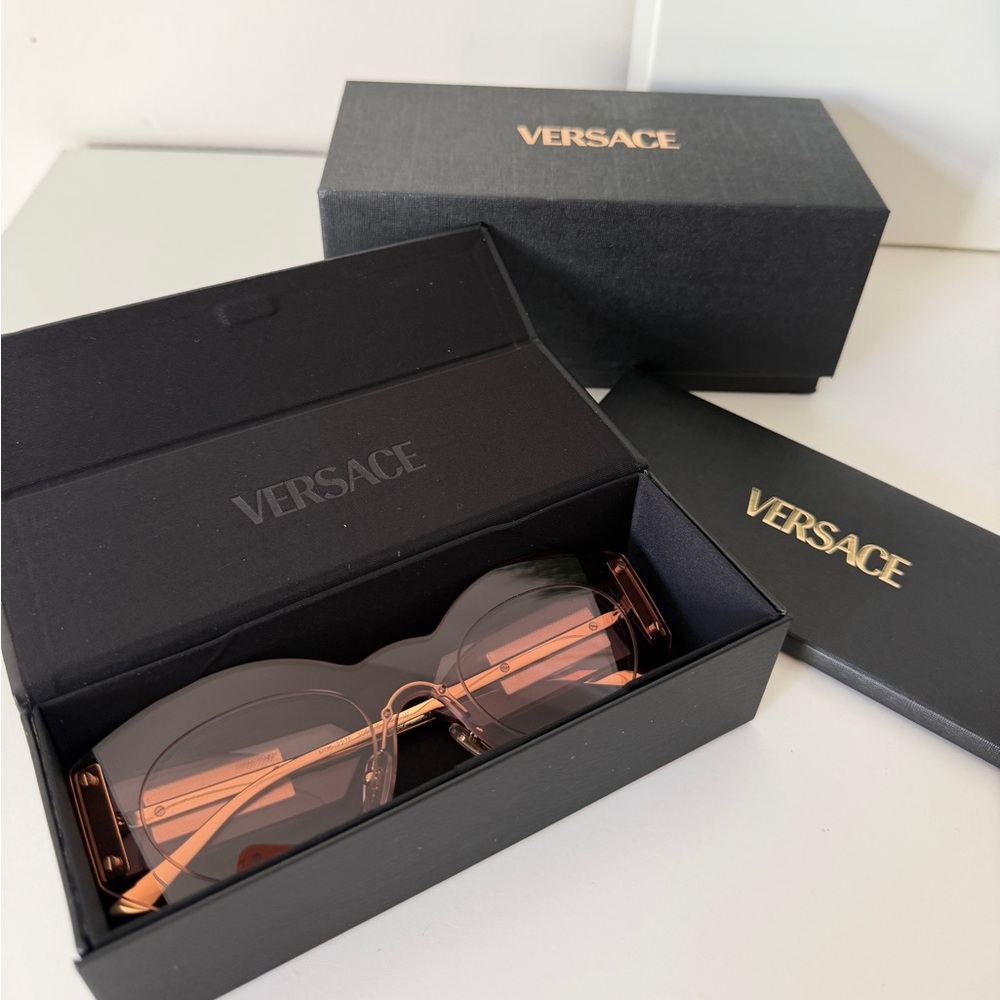 VERSACE DAMIER PLAQUE 2276 Pink Rimless Sunglass New - Picture 3 of 13